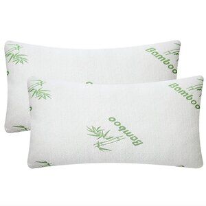 2 Queen Size Pillows Bamboo Cover Hypoallergenic Memory Foam